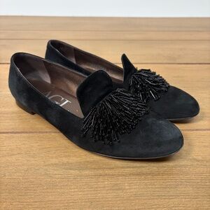 AGL- Tassel Sequin Loafer Slipper Black Suede 38.5